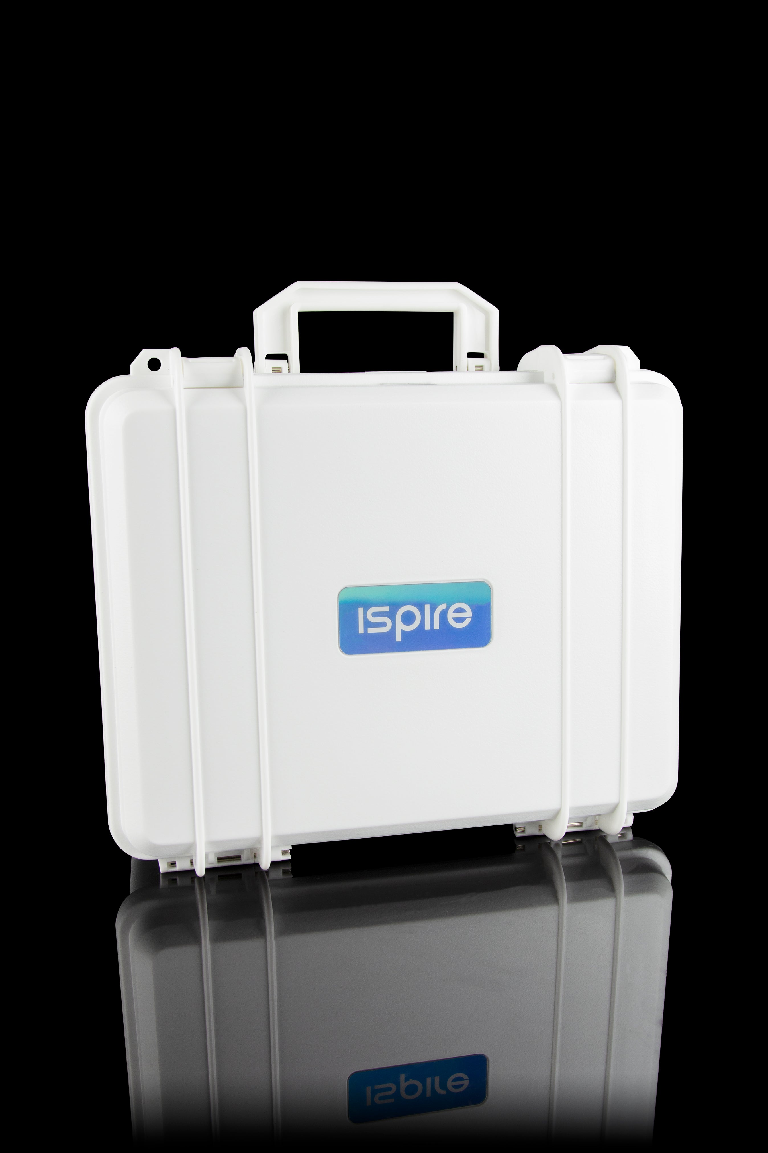 White Inspire cannabis storage case with reflective surface.