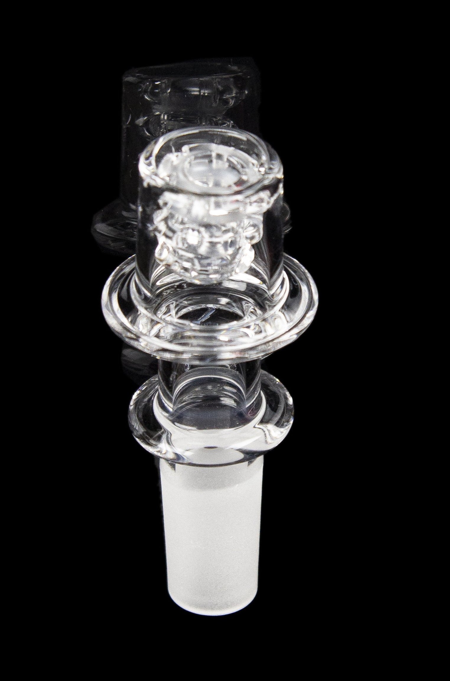 Clear glass cannabis water pipe downstem with percolator.