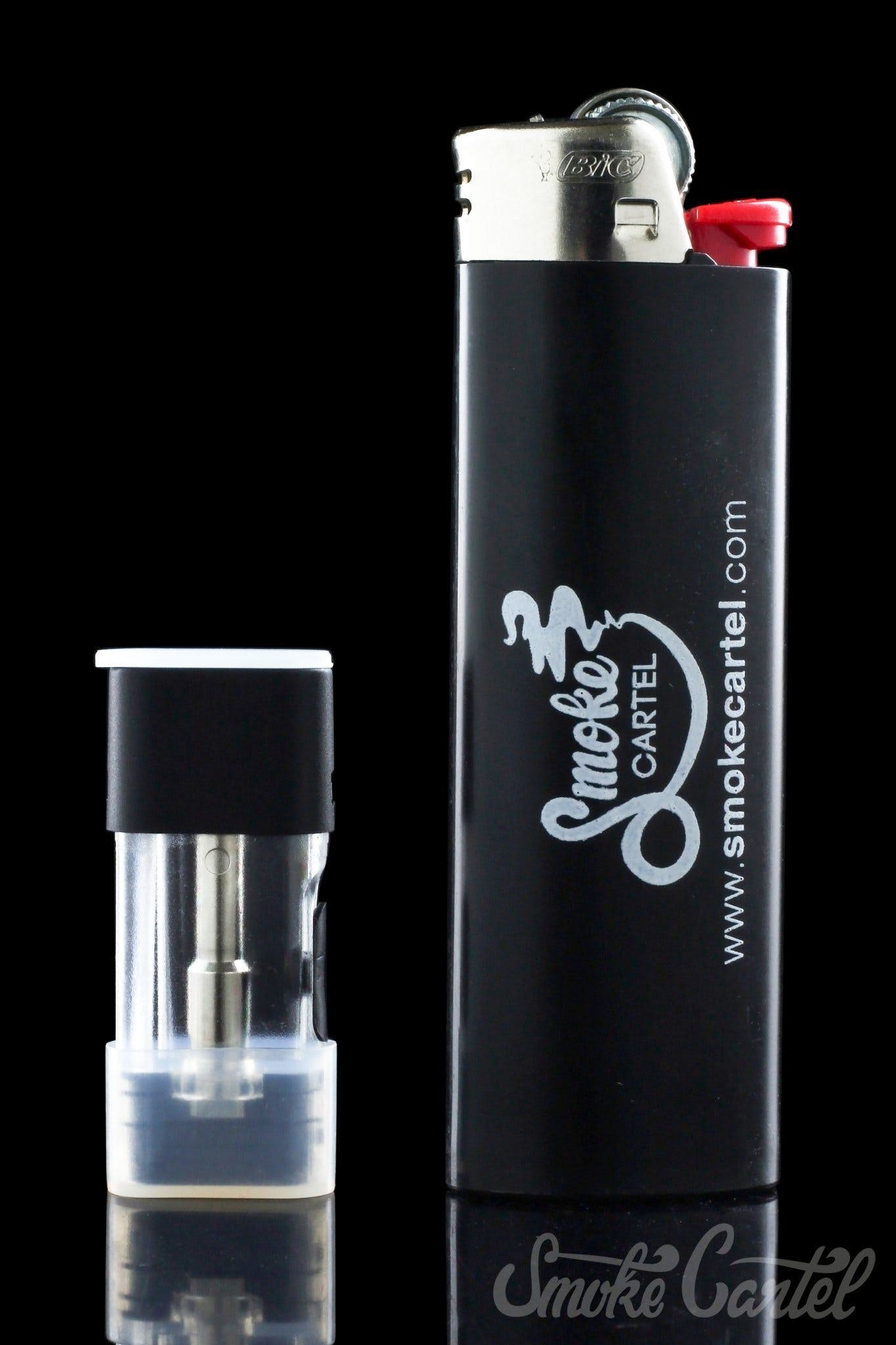 A studio shot of the Kandy Pens RUBI 1ml Pod against a black backdrop, showing the clear, cylindrical cartridge.