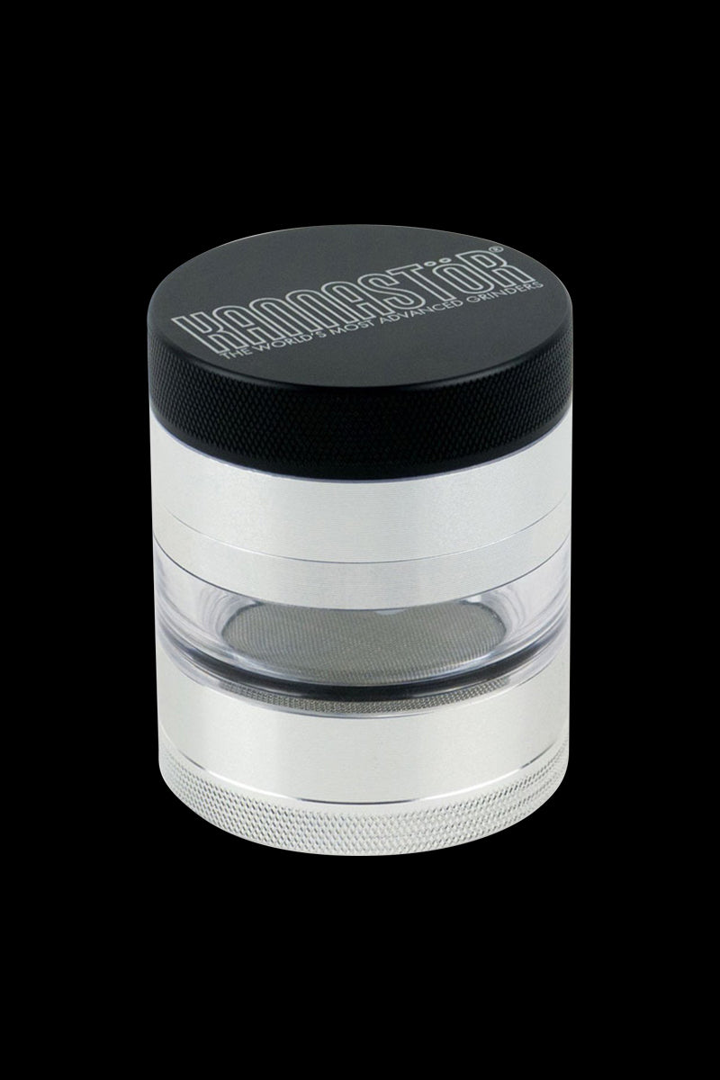 Close-up of the Kannastor Jar Body Multi Chamber 2.2" grinder, showing its multi-chamber design and metallic finish.