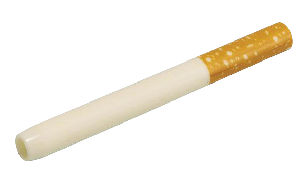 Angled close-up of a Large Ceramic Cigarette Tobacco Taster showing its glossy white bowl end and speckled tan filter-like handle against a neutral background