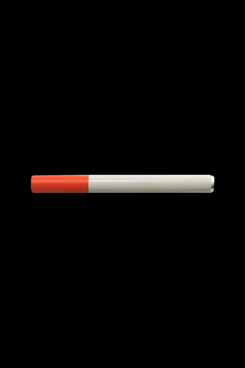 Centered horizontal view of a Large Standard Discrete Cigarette Tobacco Taster showing a red tip and white body against a black background