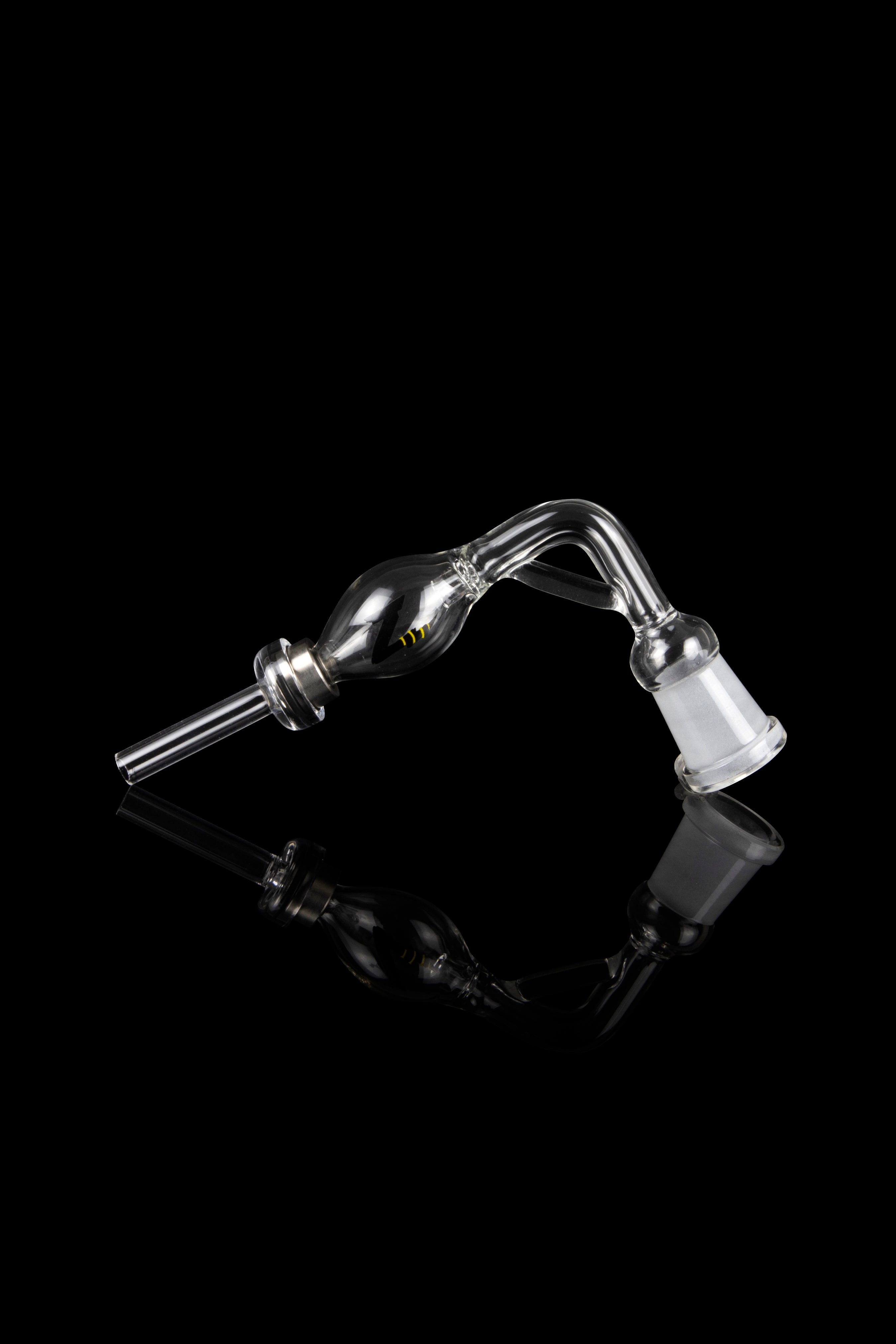 Glass cannabis oil rig attachment with reflective surface.