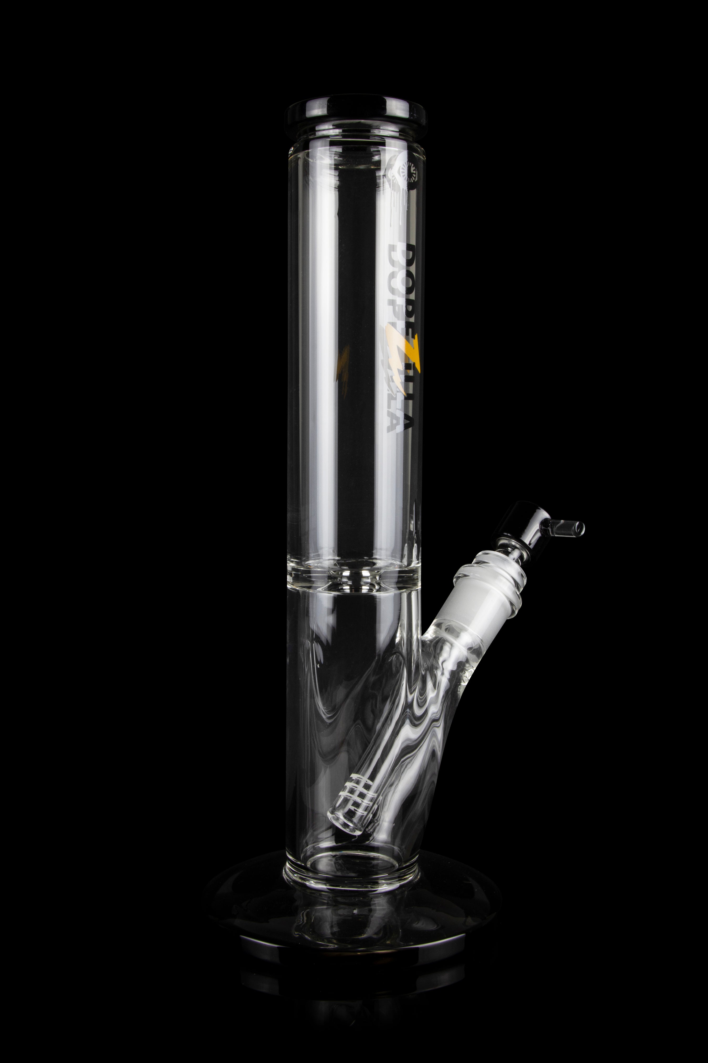 Glass bong with percolator, isolated on a black background.
