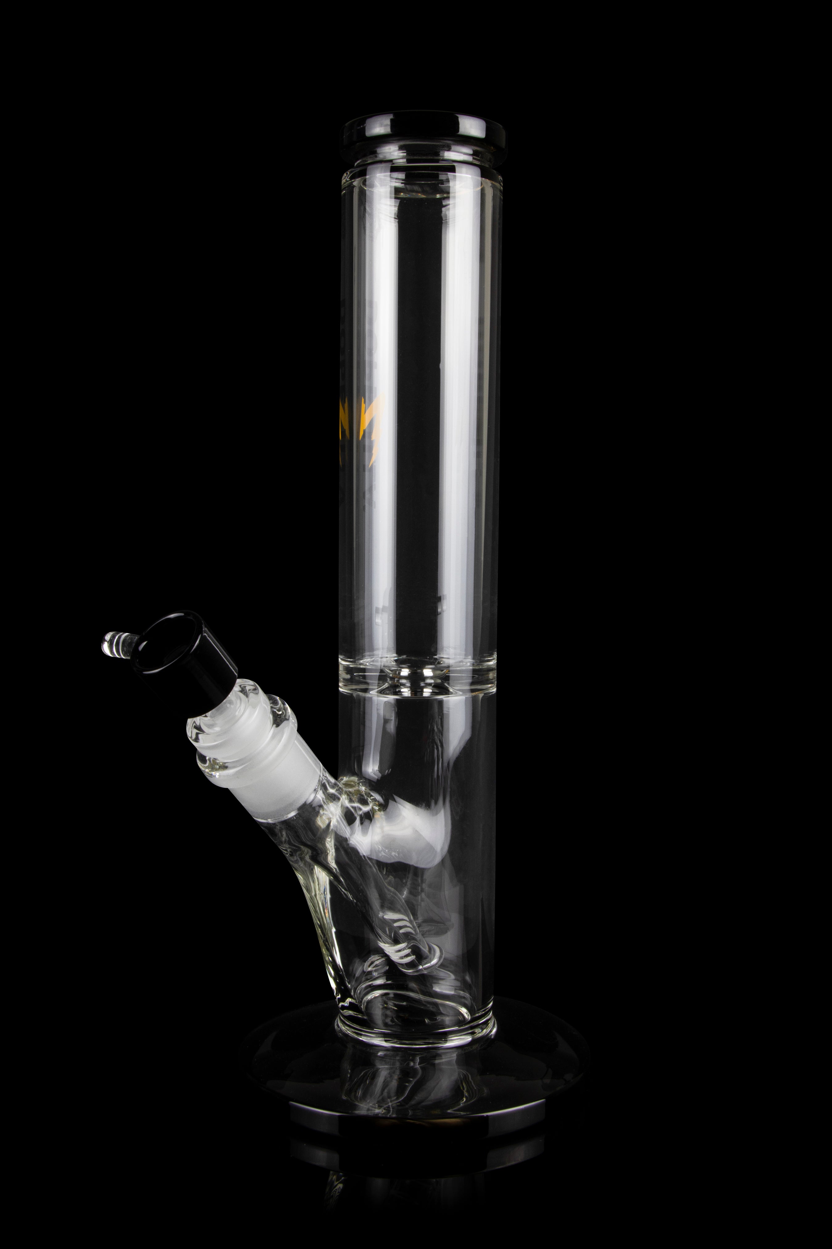 Clear glass water pipe (bong) with ice catcher, isolated on black.
