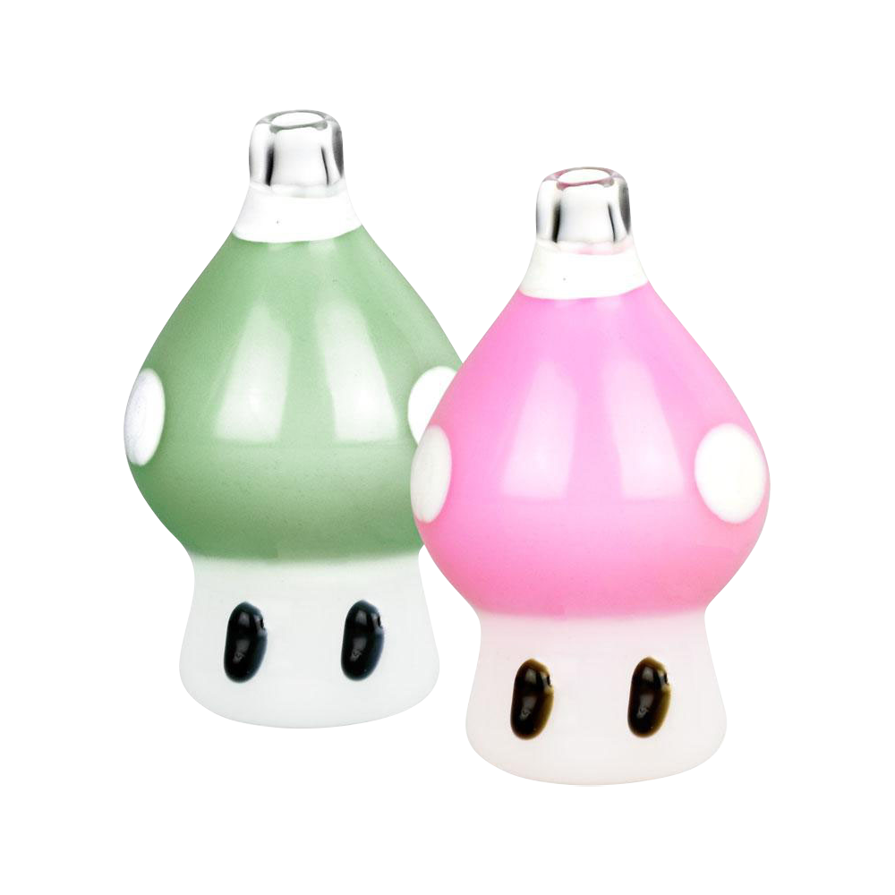 A front view of the Magic Mushroom Bubble Carb Cap, showcasing its vibrant color and smooth, rounded shape against a plain white background.