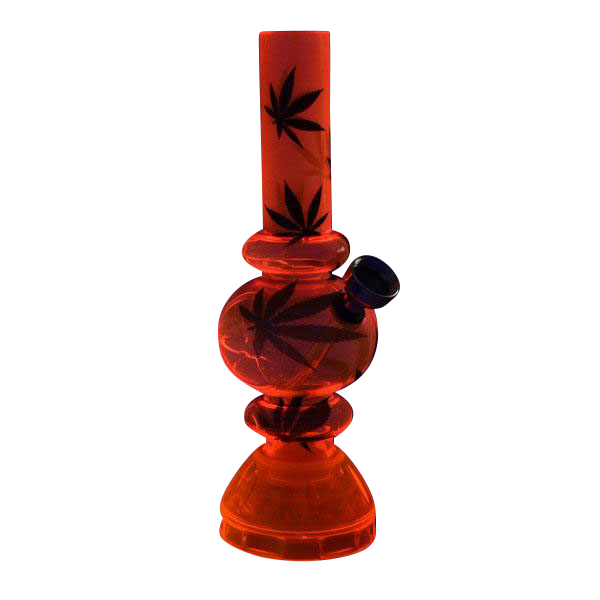 A front view of the Mini Acrylic Bubble Water Pipe with Grinder Base, showcasing its transparent red bubble design.