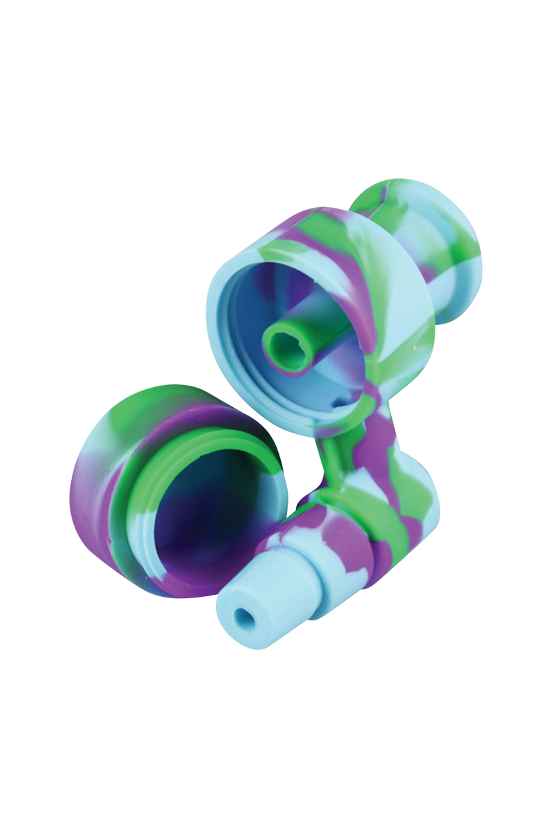 A slightly angled view of the NoGoo Goo-Catcher Silicone Reclaimer, showcasing its smooth, curved design and translucent material.