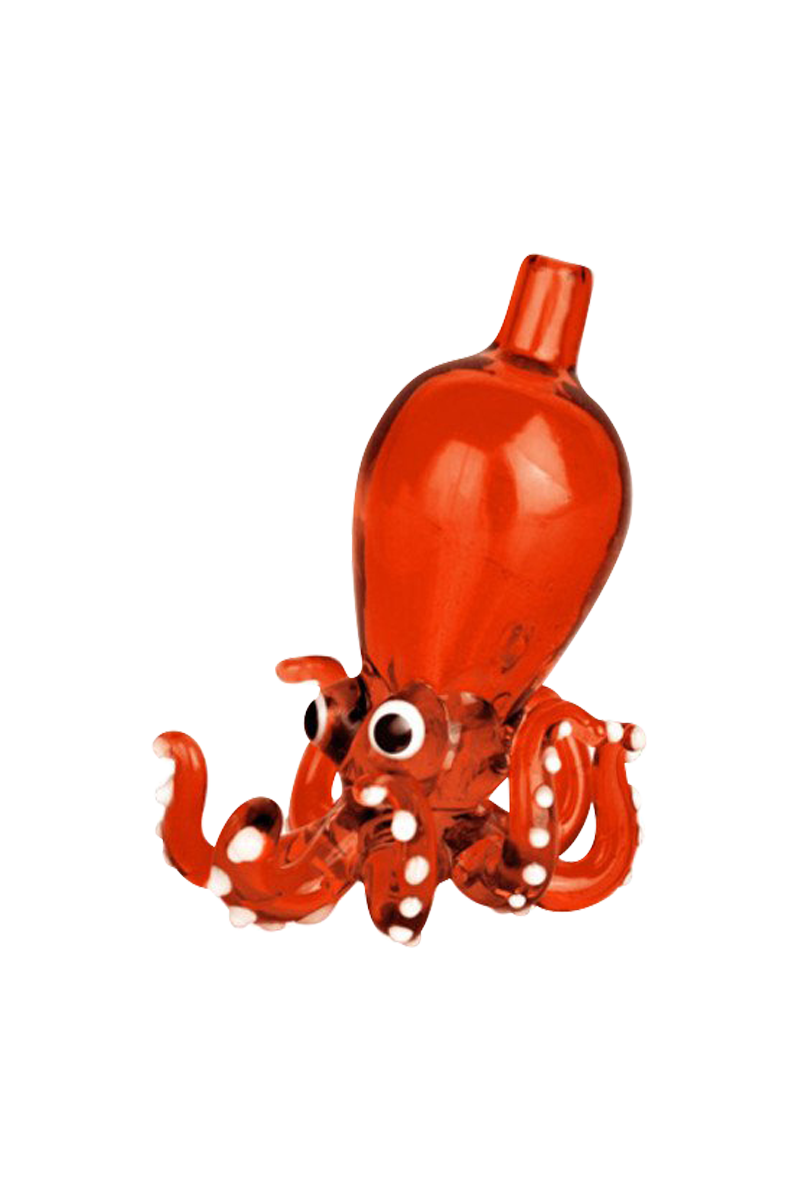 A close-up of the Octopus Themed Directional Carb Cap, showing a red, sculpted design against a plain white backdrop.