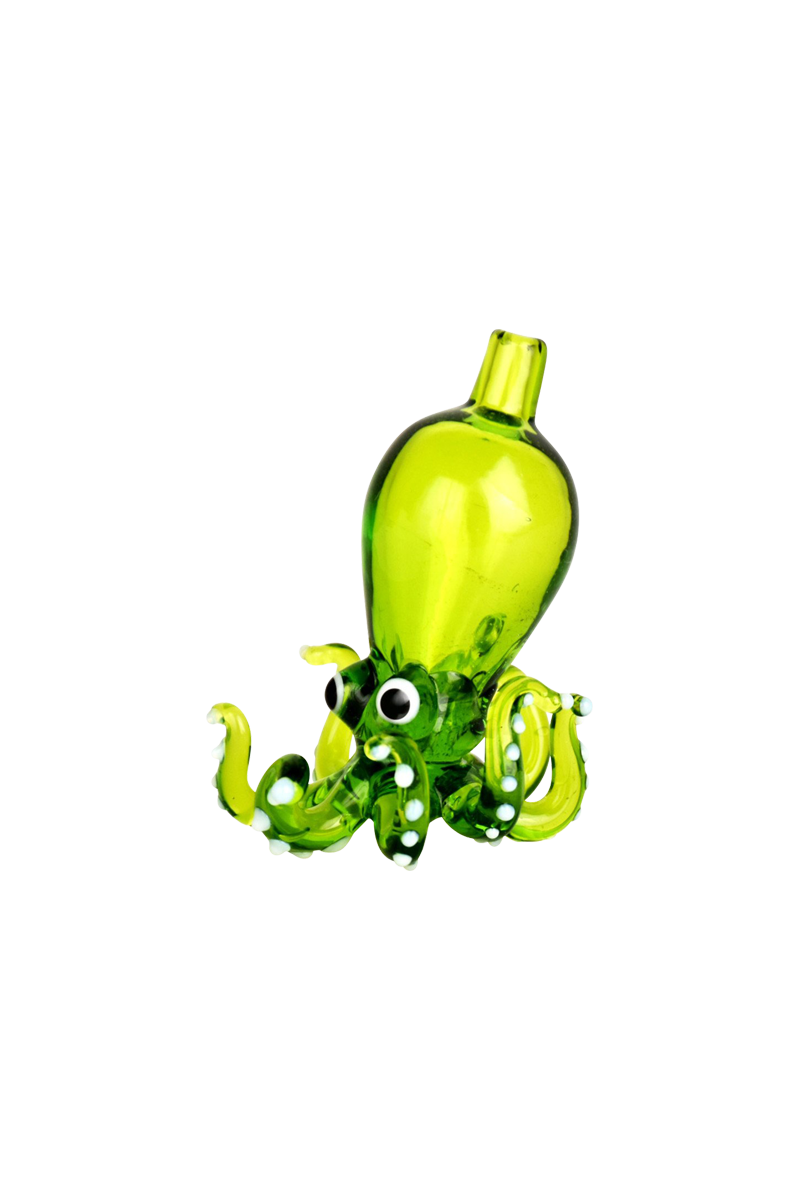 A close-up shot of the Octopus Themed Directional Carb Cap, featuring a swirling green glass design.