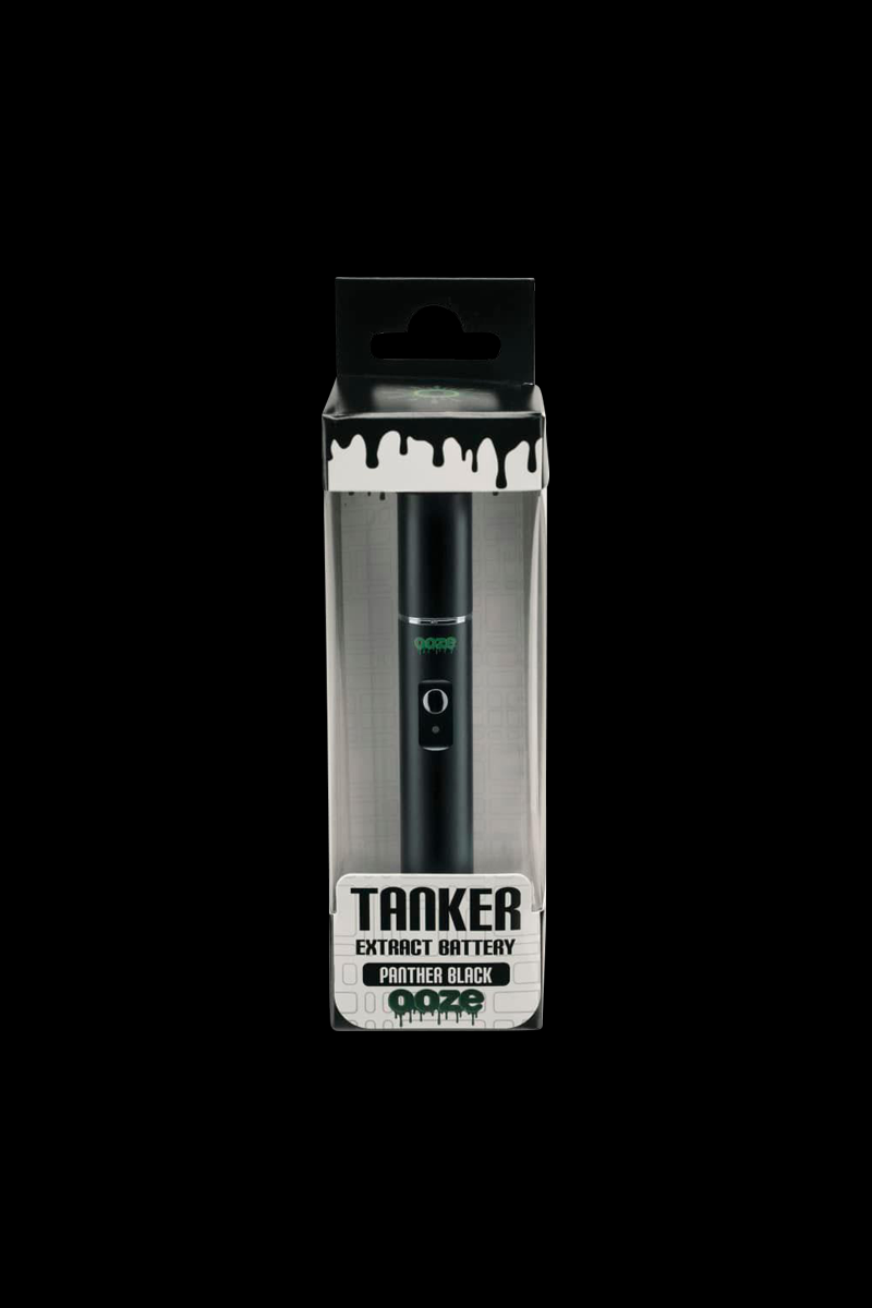 Center-front view of the boxed Ooze Tanker Thermal Chamber VV 510 Battery in matte black against a black background.