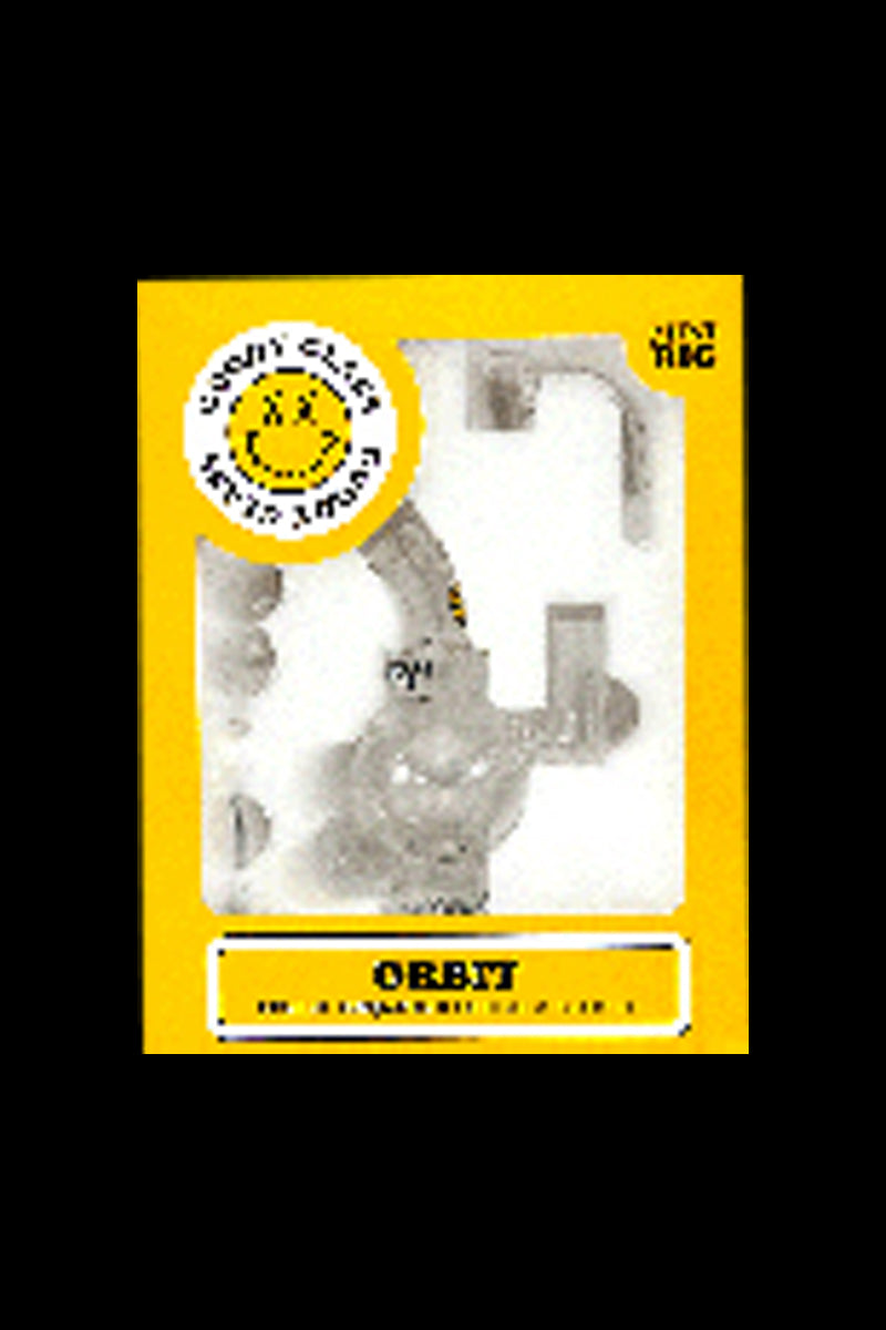 A close-up of the Orbit Mini Rig 4-Piece Kit, showcasing the clear glass construction and compact size.