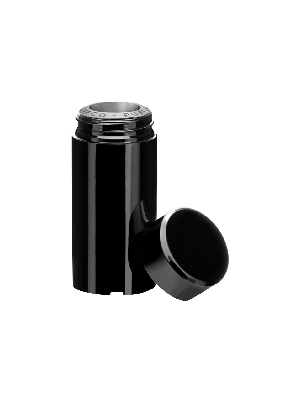 A close-up view of the Puffco Plus Replacement Chamber, showcasing its sleek, dark cylindrical design.