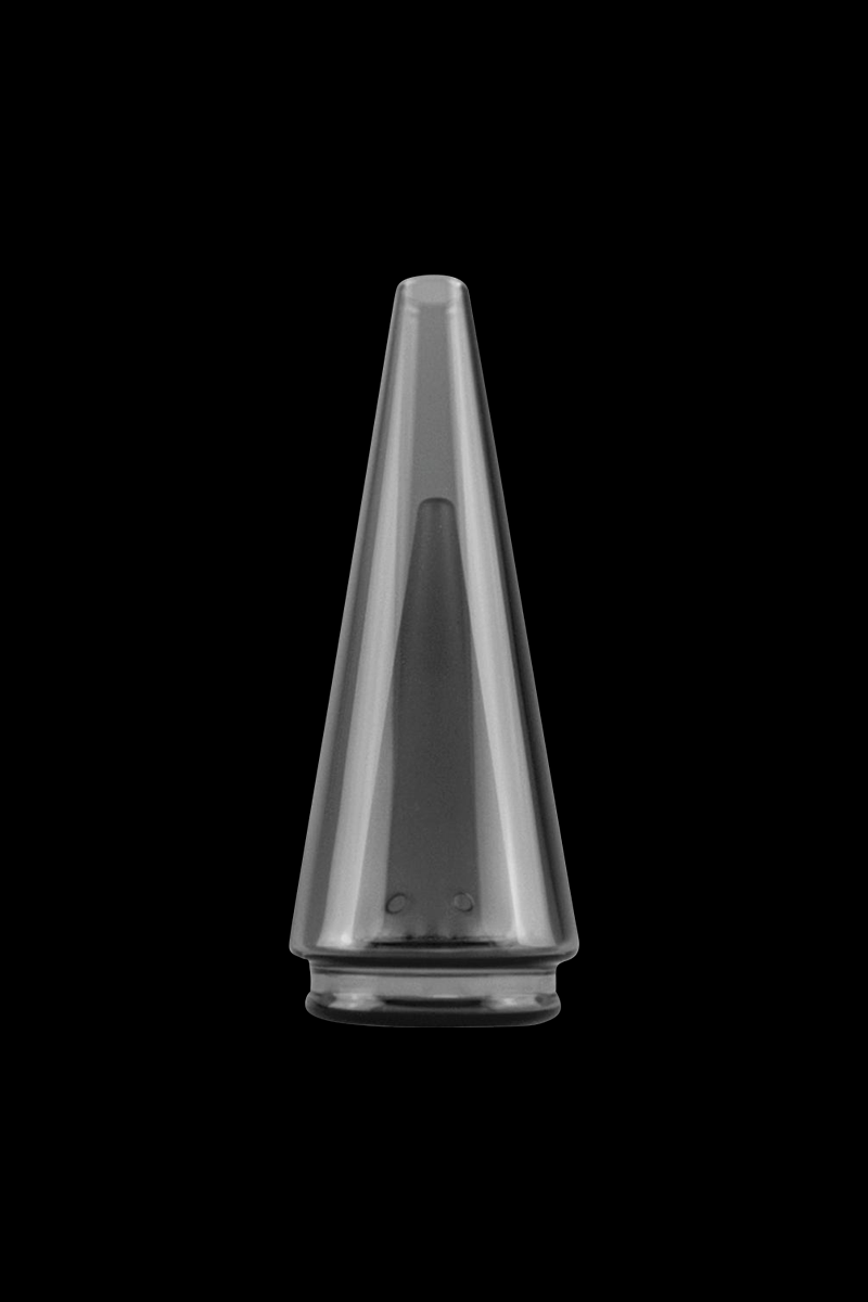 Front view of the Puffco Peak Pro replacement glass, showing the clear, smooth form of the colored vessel against a dark background.