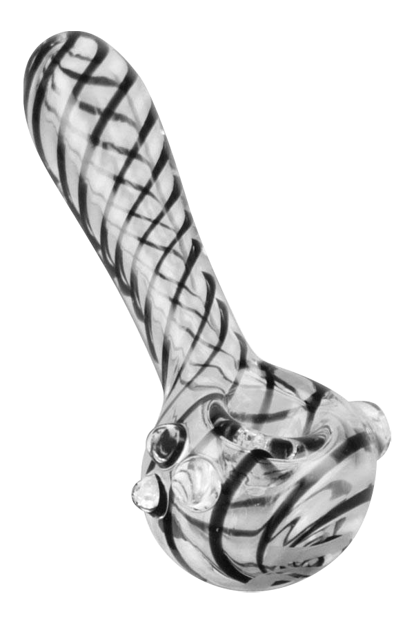 A side view of the Pulsar UV Candy Stripe Spoon Pipe, showing its colorful striped glass design.