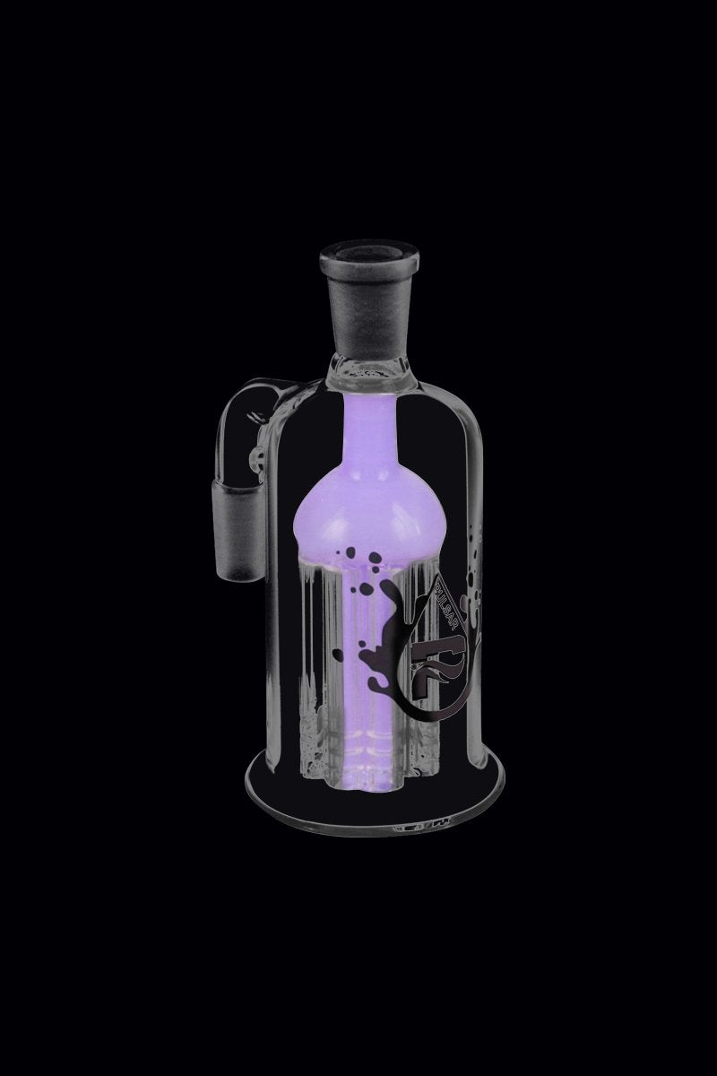 Front view of the Pulsar 8 Arm Ash Catcher, showing the clear glass piece with eight arms against a black backdrop.