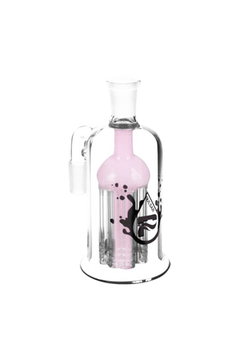 A studio shot of the Pulsar 8 Arm Ash Catcher, showcasing its clear glass construction and multiple arms.