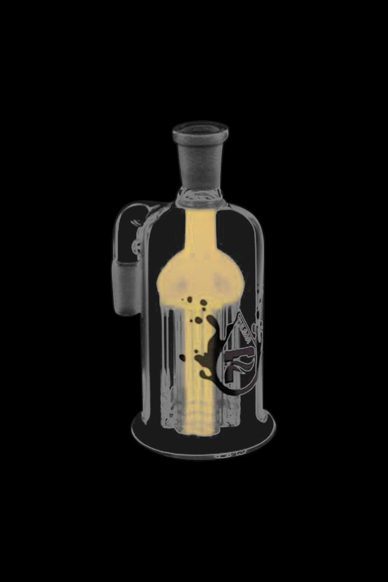 A close-up, angled view of the Pulsar 8 Arm Ash Catcher, showcasing its clear glass construction and intricate arm design.