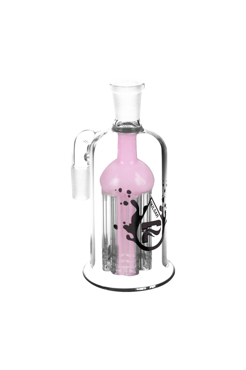 Front view of the Pulsar 8 Arm Ash Catcher, showing a clear glass piece with eight arms and a rounded base.