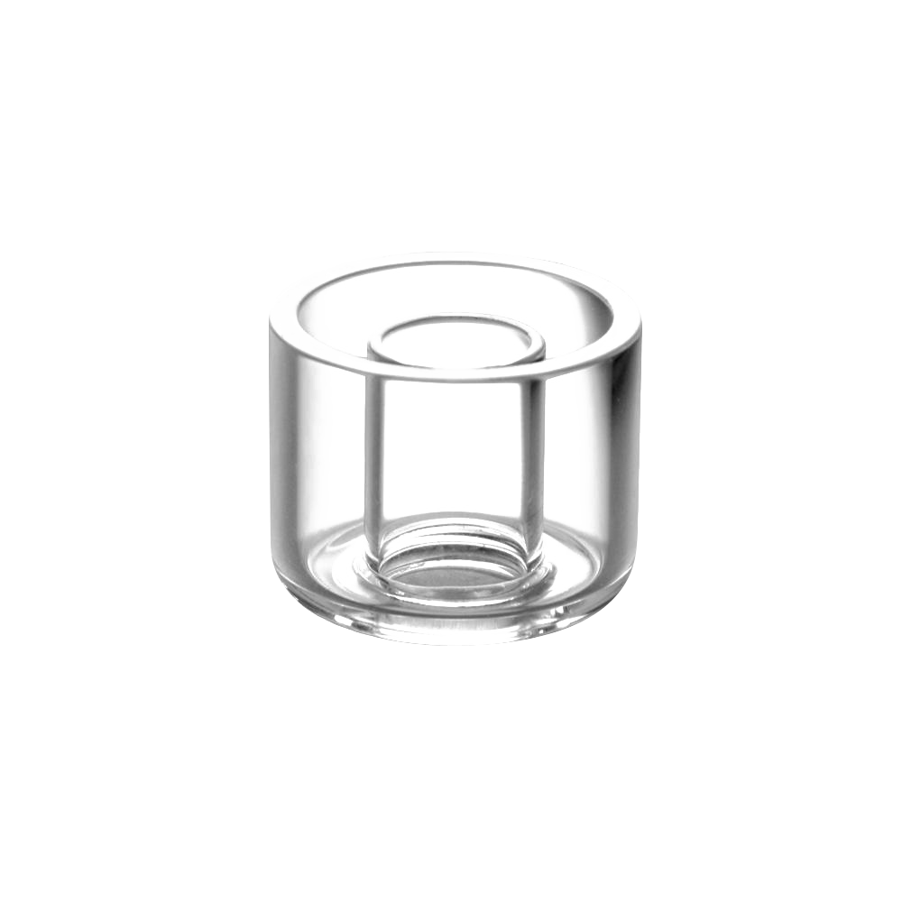 Front view of the Pulsar Axial eNail Replacement Quartz Donut Cup, showing a clear, circular quartz component against a plain white backdrop.