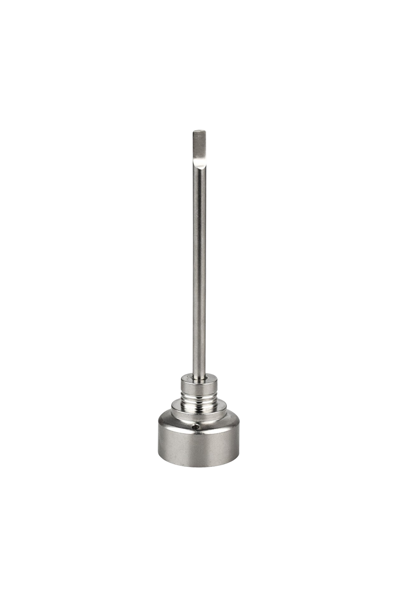 Studio-lit front view of the stainless steel Pulsar Axial Mini eNail Kit nail and stem centered on a white background