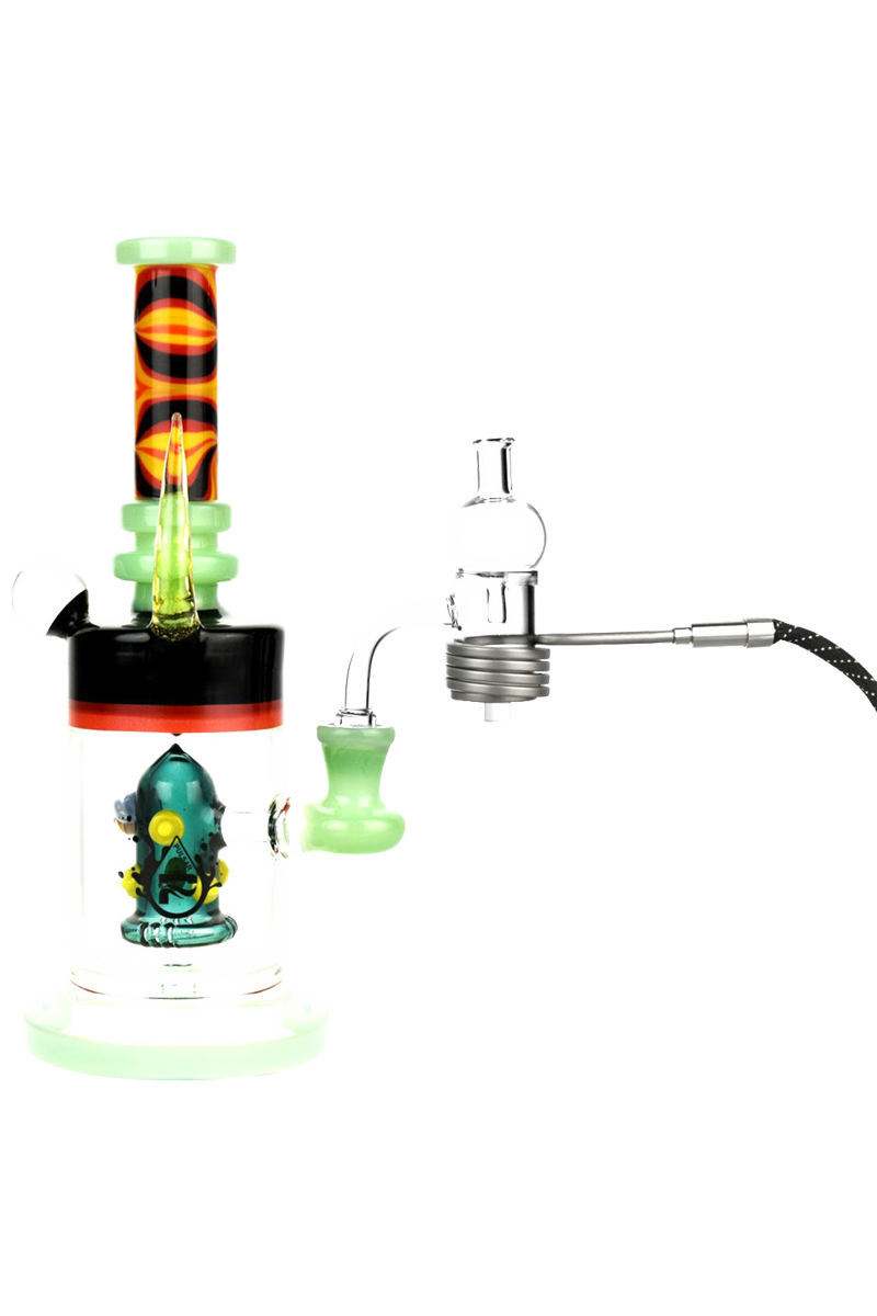 A close-up of the Pulsar Axial Opal Quartz Banger with Bubble Cap, showcasing its clear quartz construction and rounded cap.