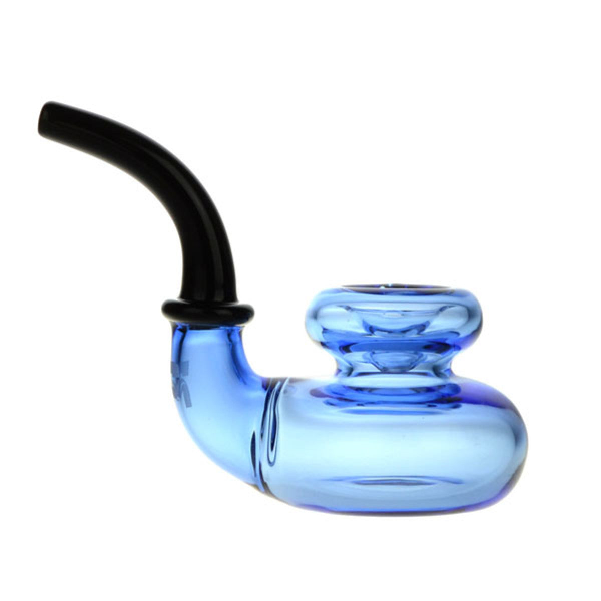 A front view of the Pulsar Bi-Level Sherlock Handpipe, showcasing its curved shape and dark-colored accent details.