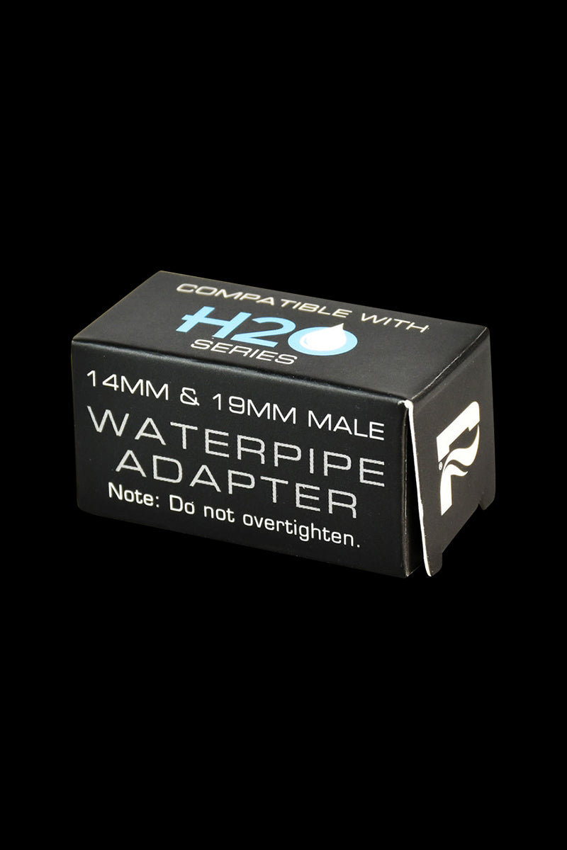 Angled front view of the black Pulsar H2O Series Bong Adapter box with white and blue logo text on a black background