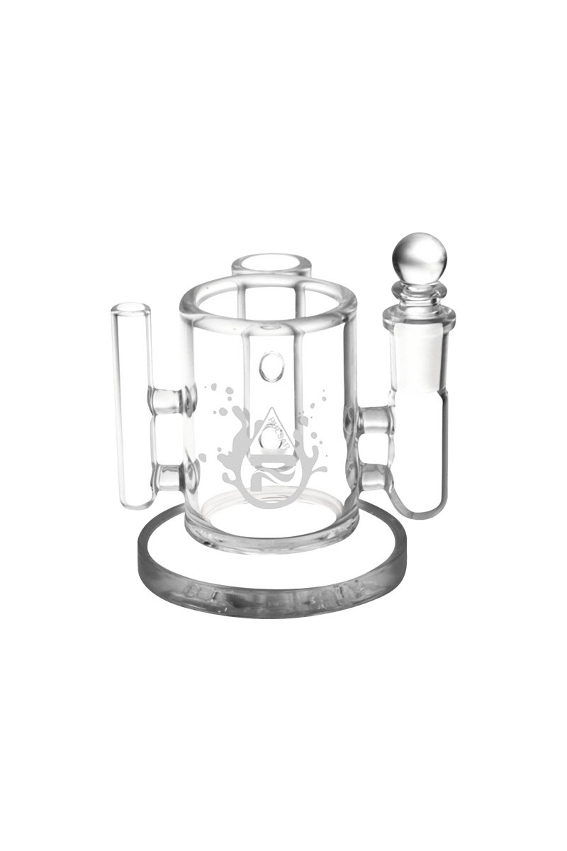 A slightly angled view of the Pulsar Isopropyl Cleaning Station, featuring a clear glass chamber with attached tubes on a circular base.