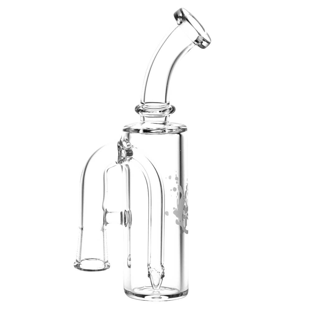 A front view of the Pulsar Petite Pocket Cart Rig Bubbler for Vapes, showcasing its clear glass construction and compact size.