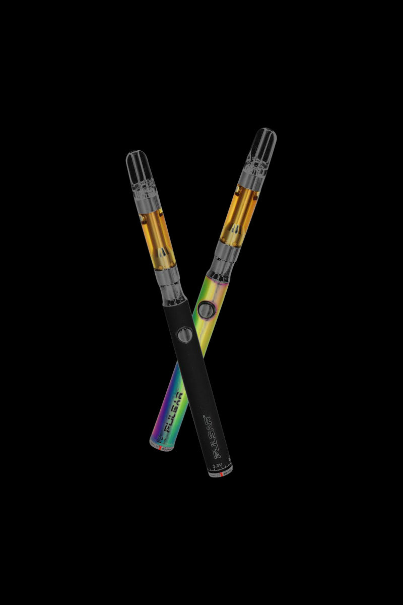 A close-up of the Pulsar Slim Spinner VV Twist Style Battery, with a sleek, cylindrical shape and metallic finish.