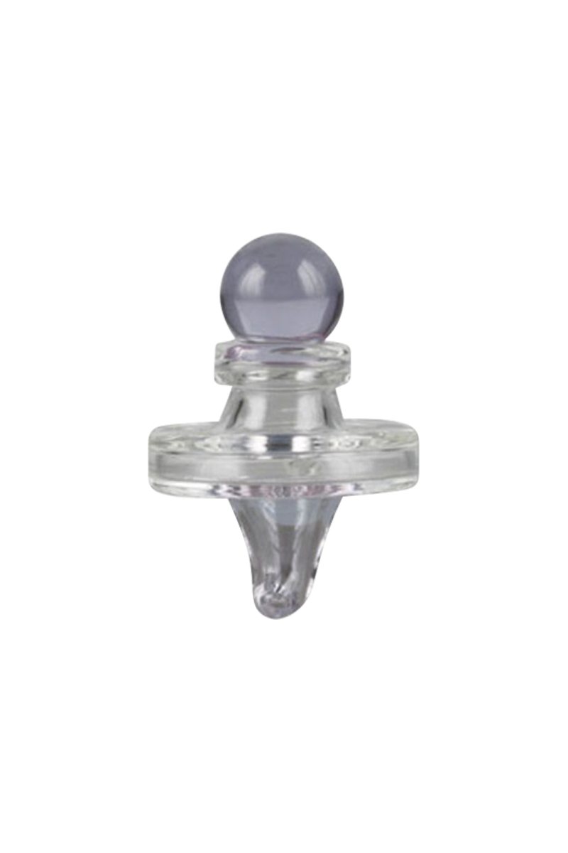 A close-up, angled view of the Pulsar UFO Directional Carb Cap, showing its smooth, rounded design in clear glass.