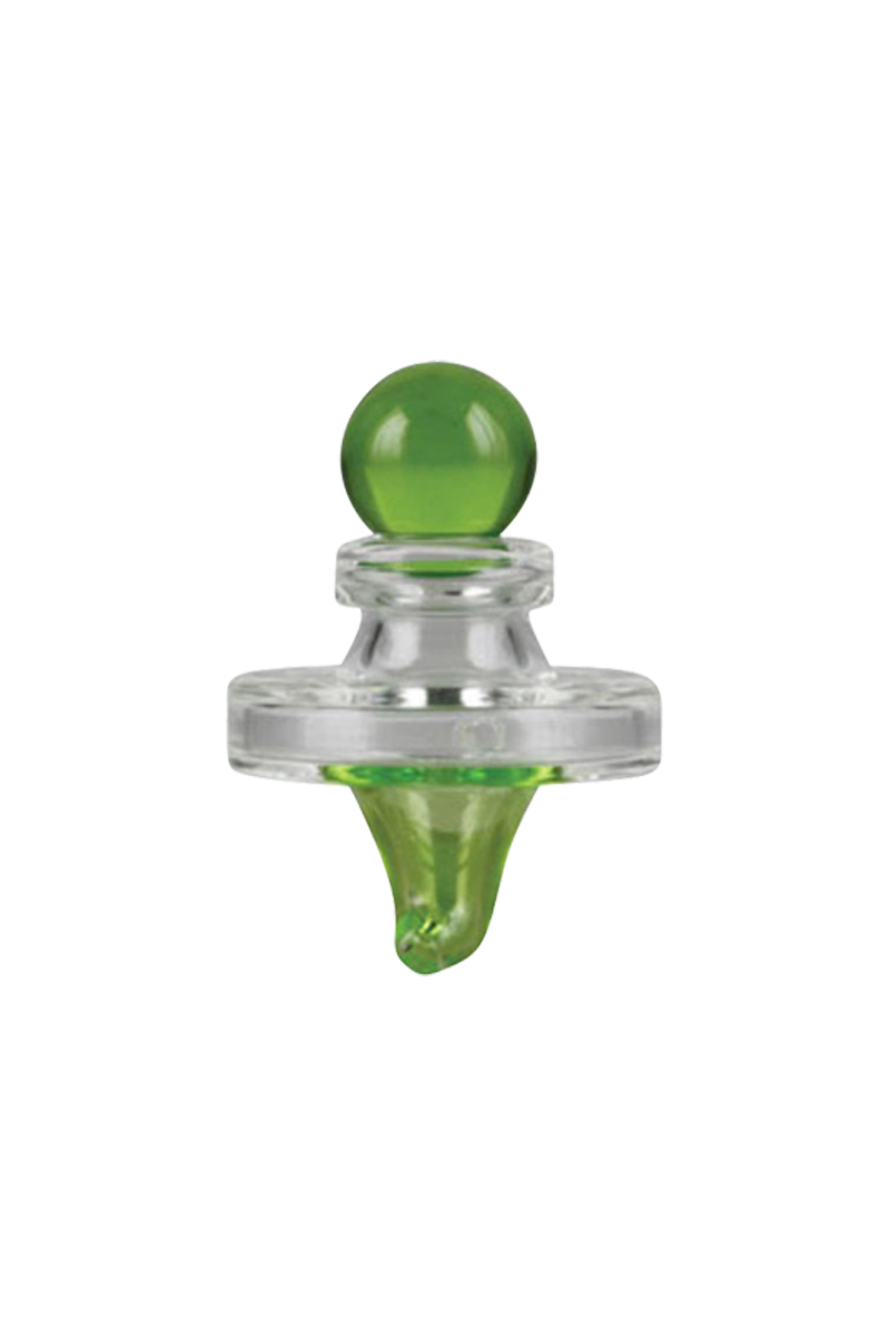 Close-up view of the Pulsar UFO Directional Carb Cap, showcasing its rounded, translucent green form against a plain white background.