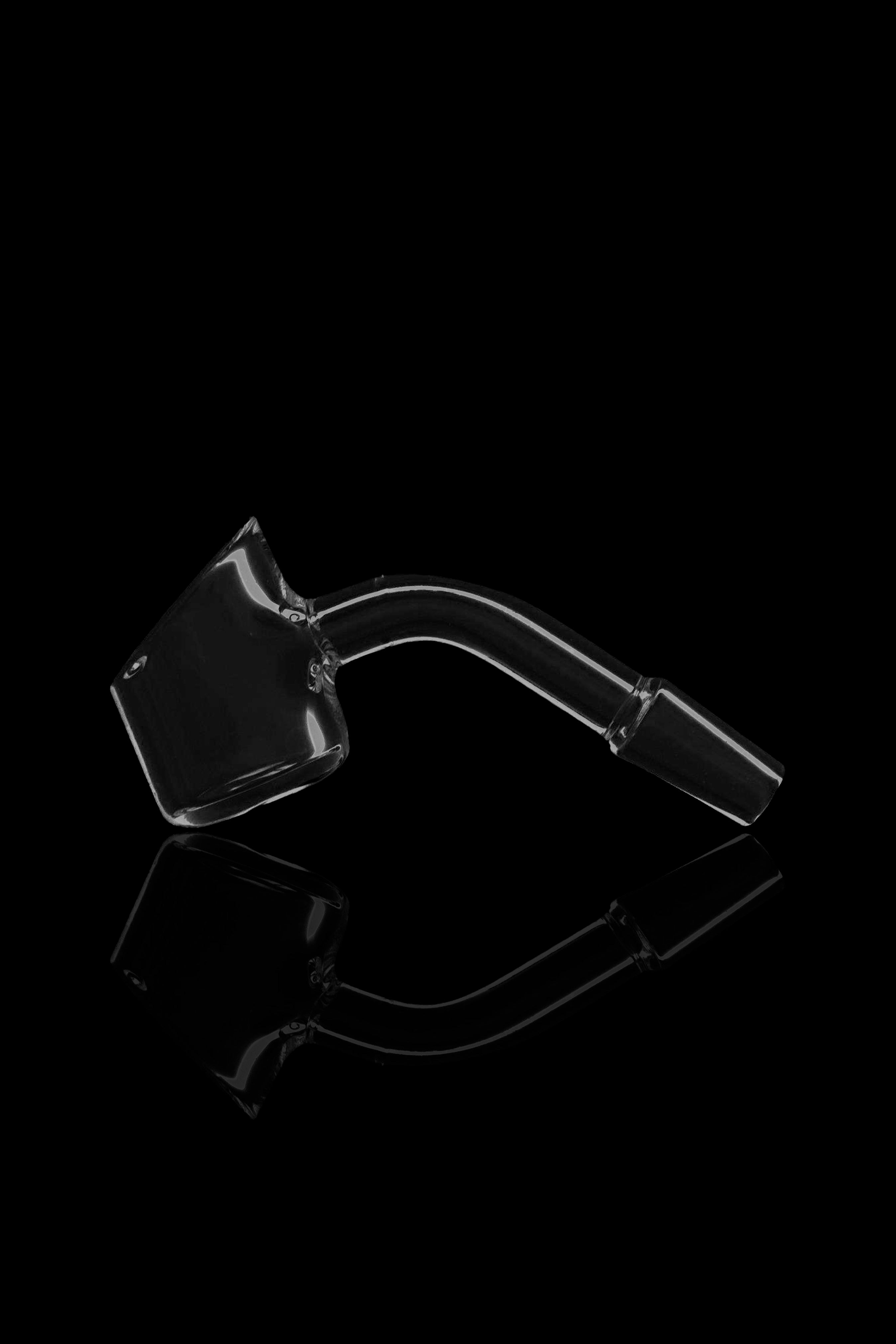 Clear glass oil rig with dimensions.