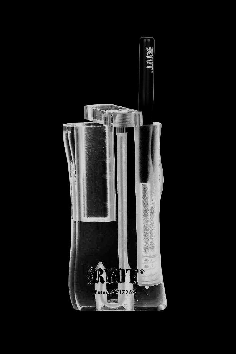 A close-up, angled view of the RYOT Acrylic Magnetic Dugout, displaying its clear, rectangular form and magnetic closure.