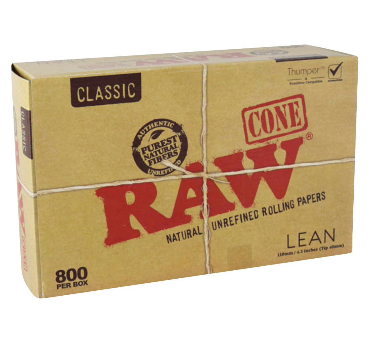 Front view of the RAW Classic Bulk Lean Cones packaging, displaying the brand logo and text indicating a bulk 800 pack.