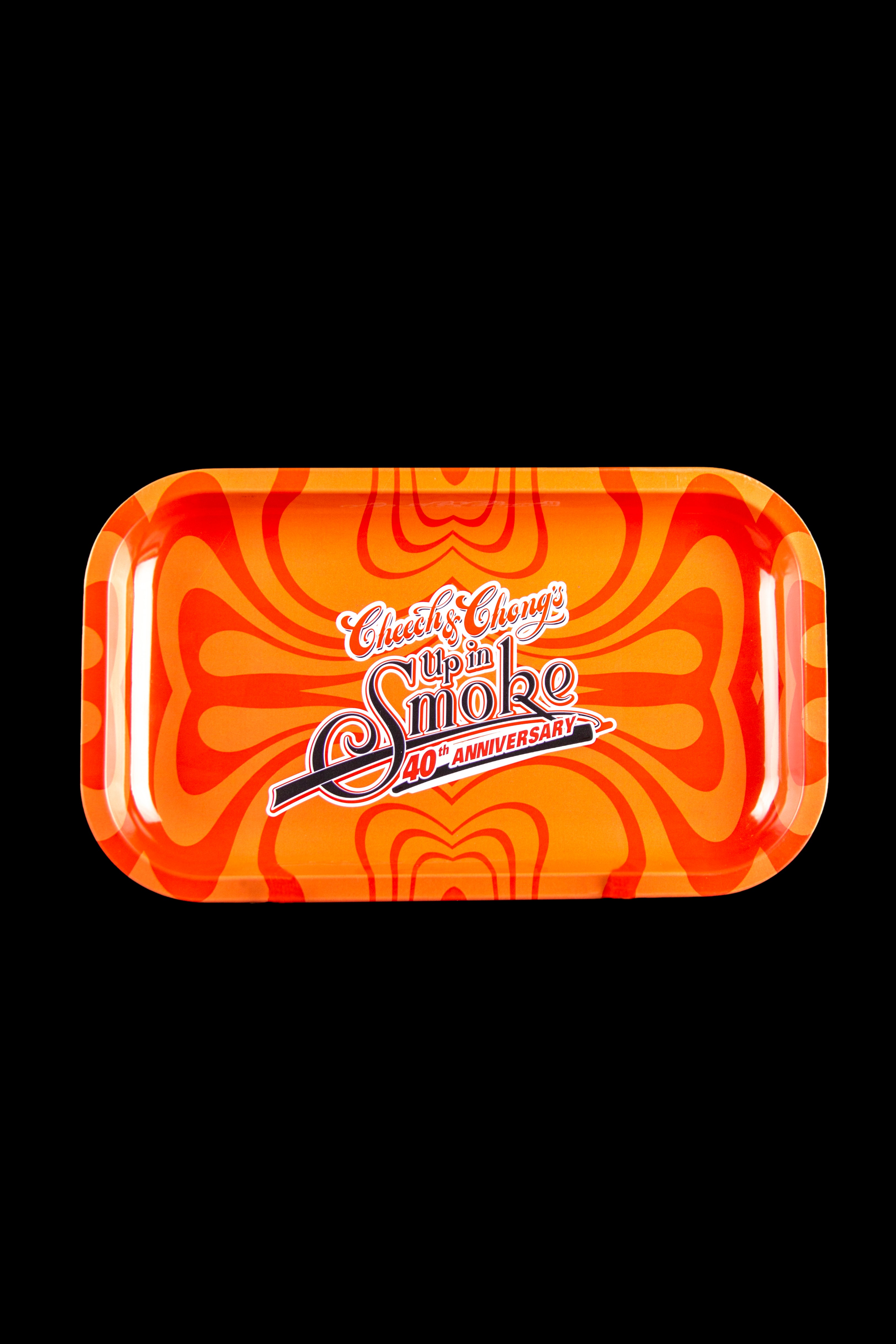 Red rolling tray with “Cheech & Chong's Up in Smoke 40th Anniversary” logo.