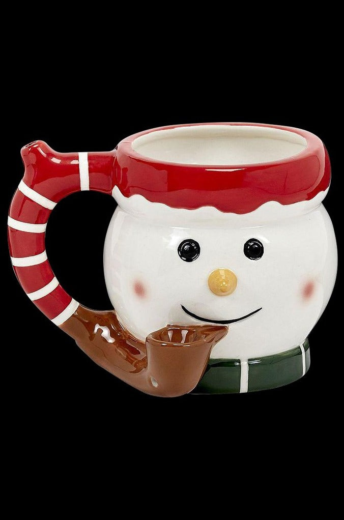 A front view of the Roast & Toast Snowman Mug Pipe, featuring a whimsical snowman design with a pipe detail.