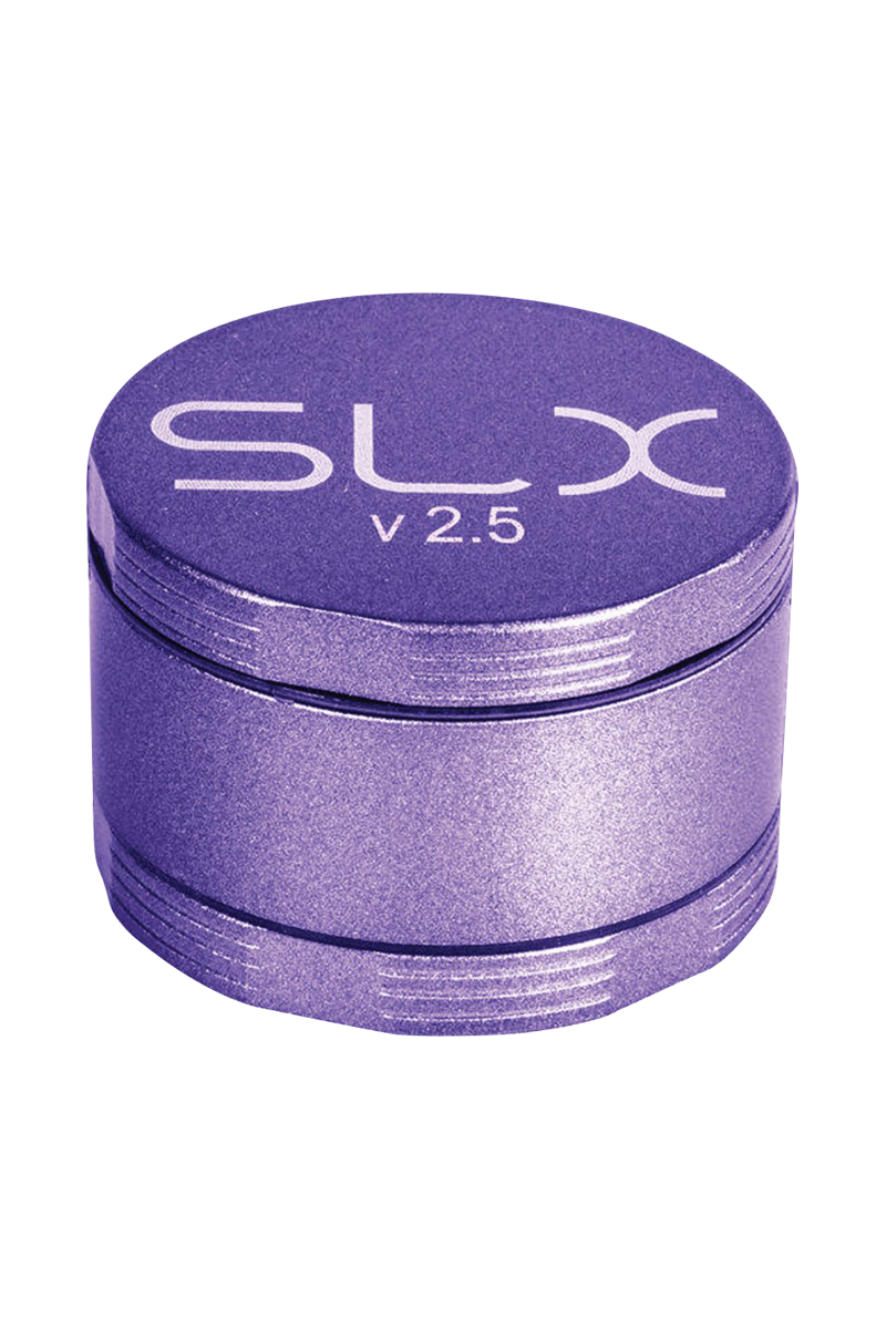 A close-up shot of the SLX Ceramic Coated 2.5" Medium Grinder, showcasing its cylindrical shape and metallic finish.