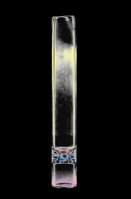 A close-up, side view of the Simple Style One Hitter, showcasing its clear glass construction and minimalist design.