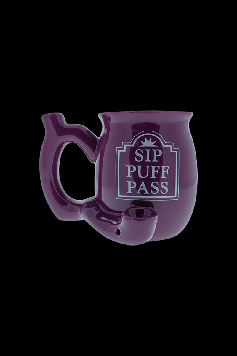 A studio shot of the Roast & Toast Sip Puff Pass Ceramic Mug Pipe, showcasing its unique mug-like design in a single piece.