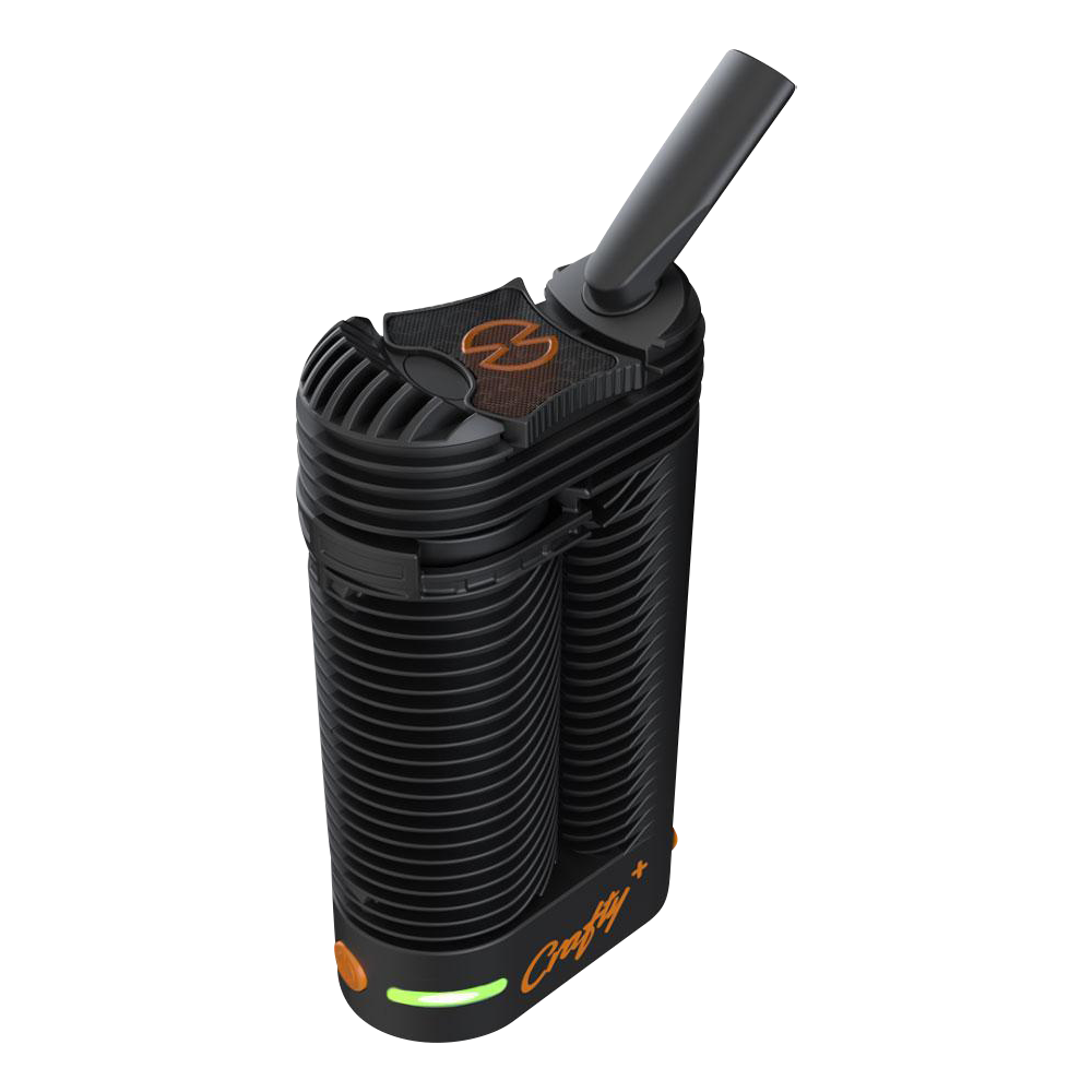 A three-quarter view of the Storz & Bickel Crafty+ USB-C Updated Portable Vaporizer, displaying its sleek black casing and compact design.