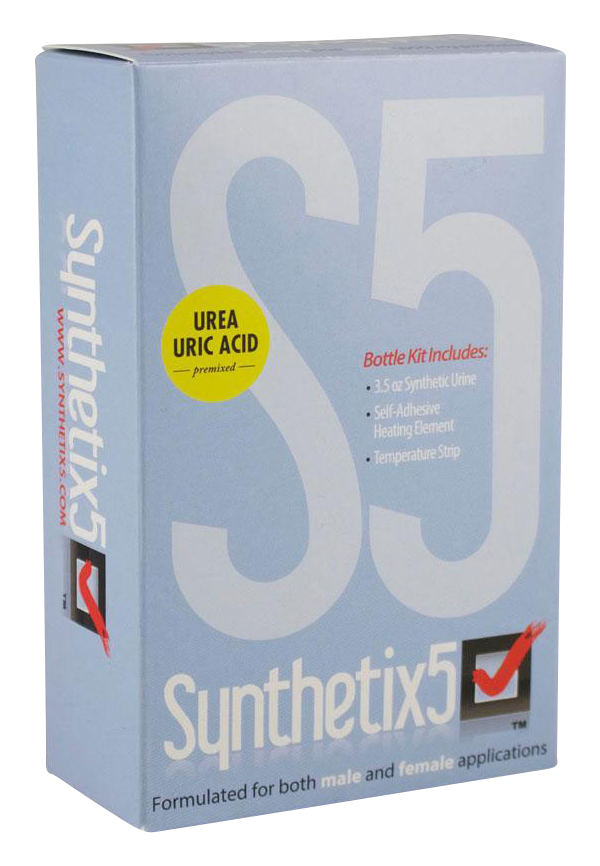 Front view of the Synthetix5 Fetish Urine 3.5oz bottle, featuring bold, stacked branding and a light blue color scheme.