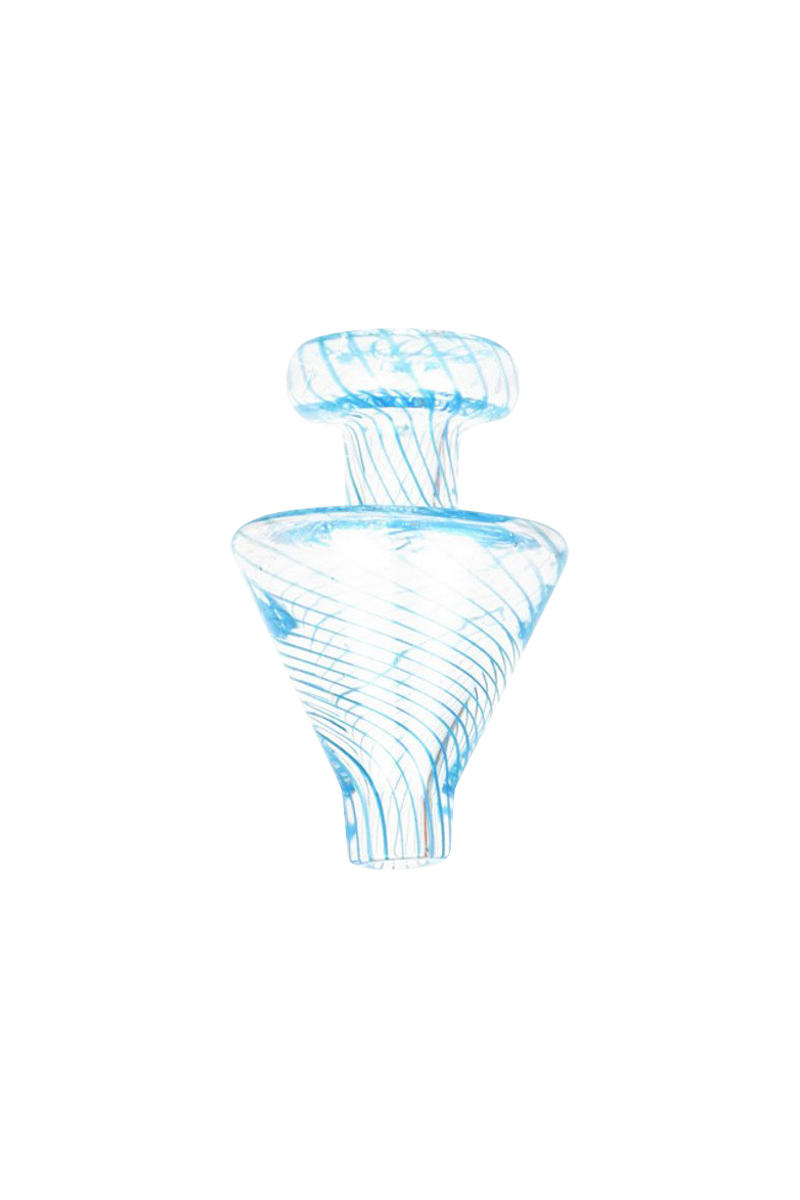 A close-up, angled view of the Glass Triangle Cone Carb Cap, showcasing its clear glass construction and triangular shape.