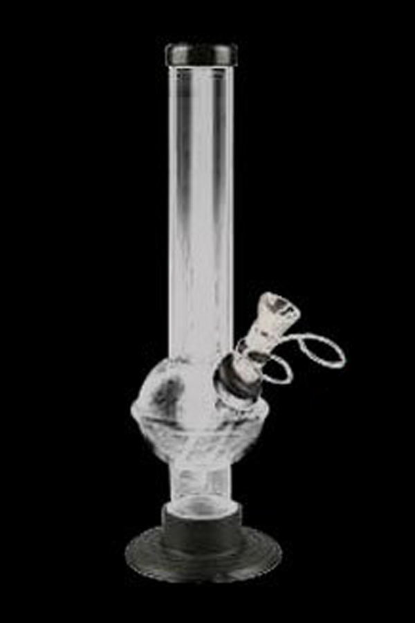Clear glass water pipe (bong) with a removable bowl.