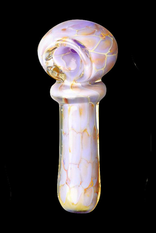 Iridescent glass pipe with a cracked marble effect.