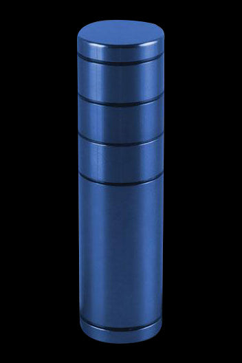 Blue metal grinder for cannabis.