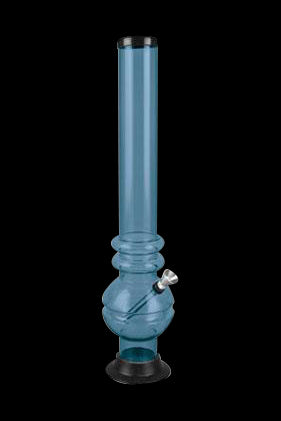 Blue glass water pipe (bong) against a black background.