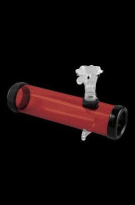 Red glass bubbler with a clear mouthpiece.