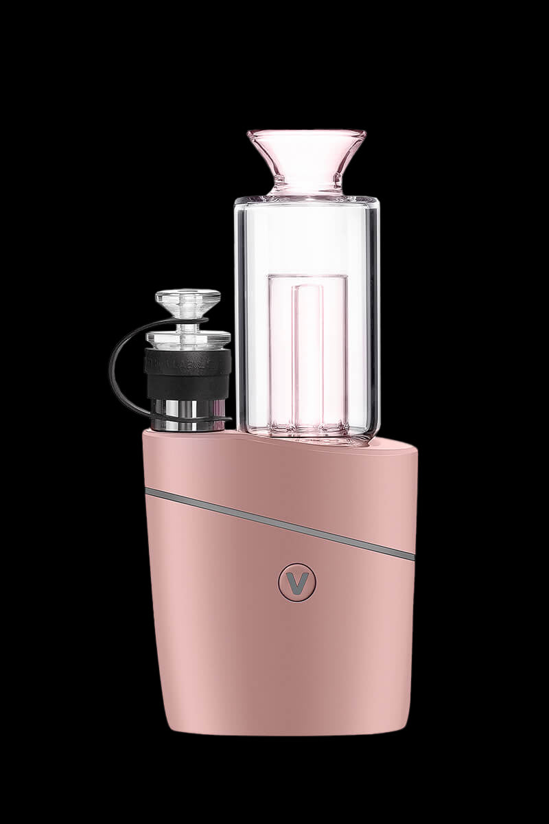 Pink cannabis e-rig with glass bubbler.